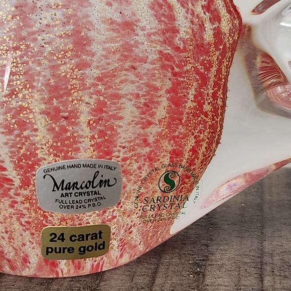 Marcolin Art Crystal Pink Fish w/ 24K Gold Paperweight Made In Italy - Picture 4 of 7